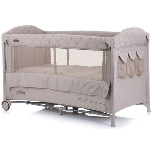 Patut pliabil Chipolino Merida sand linen cu laterala culisanta, Culoare: Crem, Dimensiuni: 120x60,poza 4