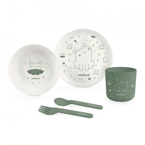 Set hranire copii Frog Miniland, Culoare: Verde