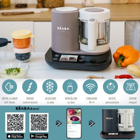 Robot Beaba Babycook Smart + Wi-Fi Dove Grey, Culoare: Crem - poza 5 - ExclusivMAG.ro