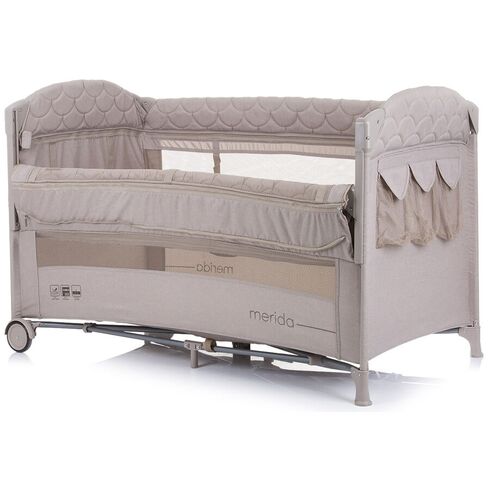 Patut pliabil Chipolino Merida sand linen cu laterala culisanta, Culoare: Crem, Dimensiuni: 120x60,poza 3