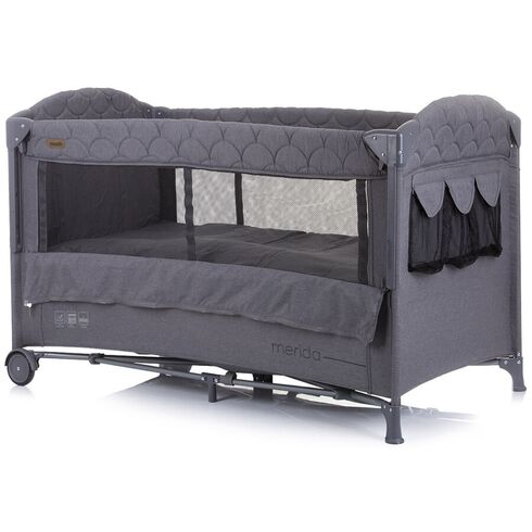 Patut pliabil Chipolino Merida graphite linen cu laterala culisanta, Culoare: Gri, Dimensiuni: 120x60,poza 4