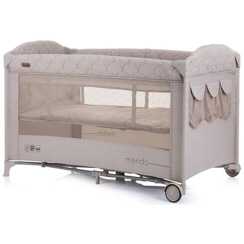 Patut pliabil Chipolino Merida sand linen cu laterala culisanta, Culoare: Crem, Dimensiuni: 120x60,poza 5