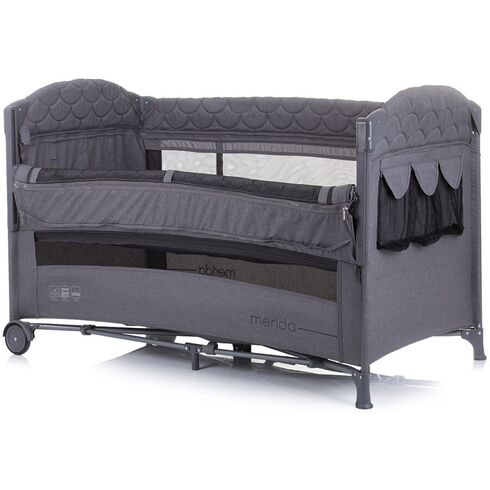 Patut pliabil Chipolino Merida graphite linen cu laterala culisanta, Culoare: Gri, Dimensiuni: 120x60,poza 3