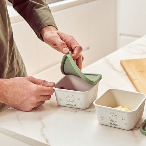 Set 2 recipiente ermetice mancare solida Frog Miniland, Culoare: Verde,poza 6