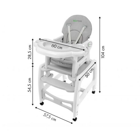 Scaun de masa 3 in 1 Ecotoys HC-223 Gri, Culoare: Gri,poza 6