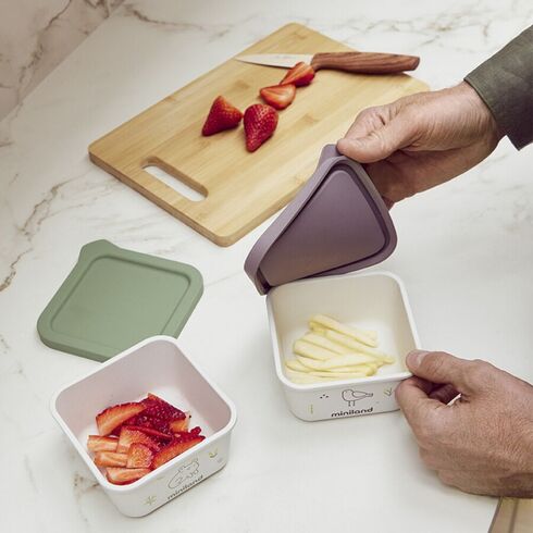 Set 2 recipiente ermetice mancare solida Frog Miniland, Culoare: Verde,poza 5