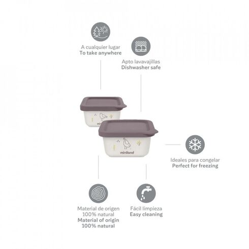 Set 2 recipiente ermetice mancare solida Chick Miniland, Culoare: Mov,poza 2