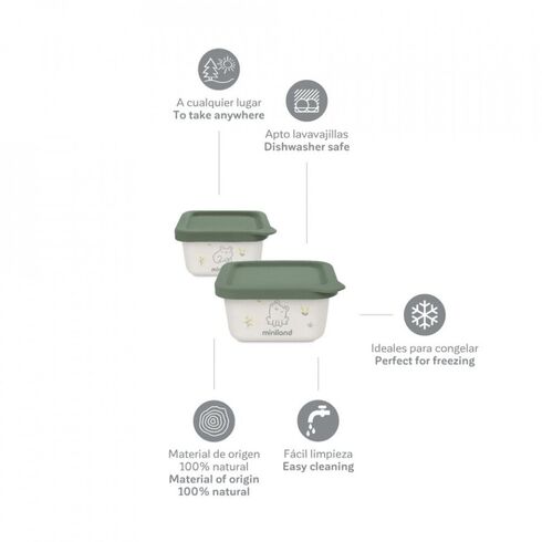 Set 2 recipiente ermetice mancare solida Frog Miniland, Culoare: Verde,poza 2