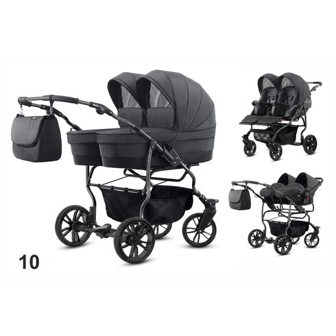 Carucior pentru gemeni Mikado TWIN 2023 T-10 3 in 1, Culoare: Gri