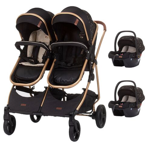 Carucior gemeni Chipolino Duo Smart 3 in 1 ebony, Culoare: Negru