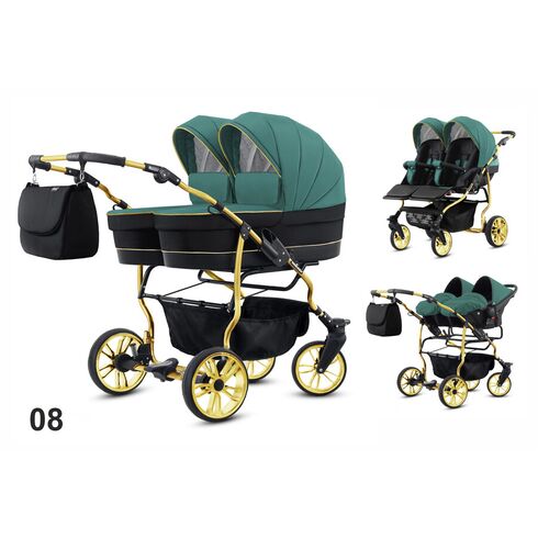 Carucior pentru gemeni Mikado TWIN 2023 T-08 3 in 1, Culoare: Multicolor  - ExclusivMAG.ro