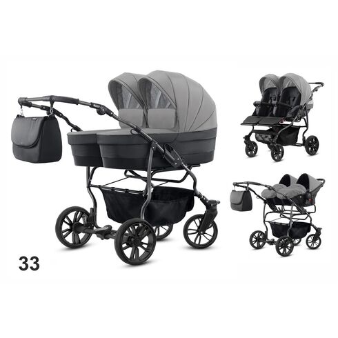 Carucior pentru gemeni Mikado TWIN 2023 T-33 3 in 1, Culoare: Gri/Negru