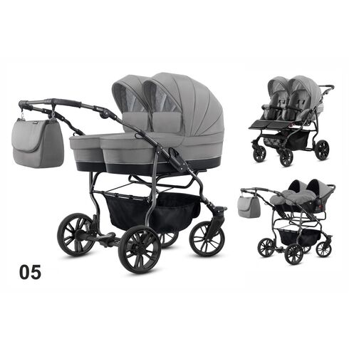Carucior pentru gemeni Mikado TWIN 2023 T-05 3 in 1, Culoare: Gri deschis