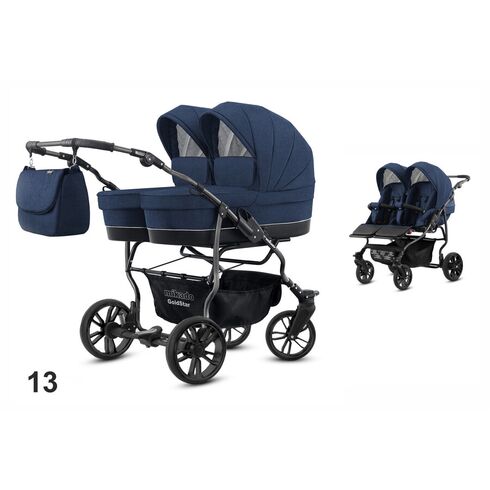 Carucior pentru gemeni Mikado GOLDSTAR 2 in 1 GS-13, Culoare: Albastru