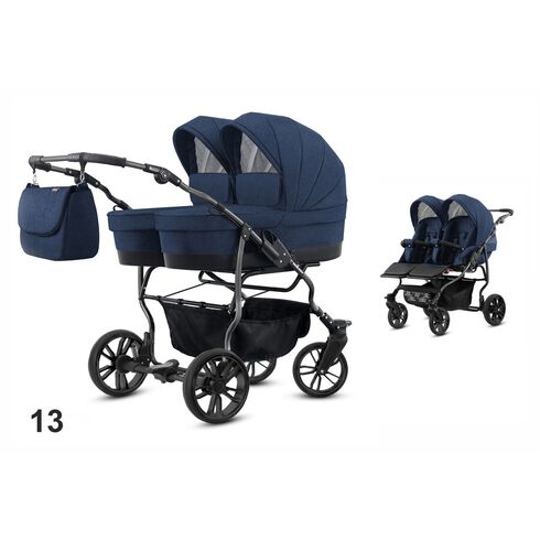 Carucior pentru gemeni Mikado TWIN 2023 T-13 2 in 1, Culoare: Albastru
