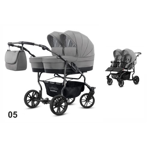 Carucior pentru gemeni Mikado GOLDSTAR 2 in 1 GS-05, Culoare: Gri deschis