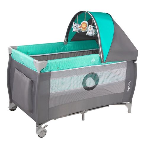 Patut pliant cu doua nivele Lionelo Sven Plus,120x60 cm,Turcoaz/Gri, Culoare: Turquoise, Dimensiuni: 120x60