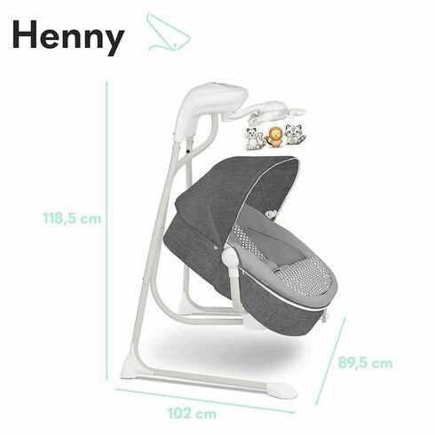 Balansoar electric, Leagan si sezlong pentru bebelusi, Lionelo Henny, 3 in 1, Gri Inchis, Culoare: Gri,poza 6