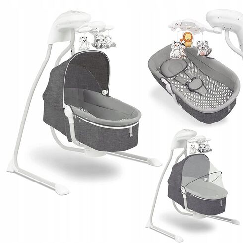 Balansoar electric, Leagan si sezlong pentru bebelusi, Lionelo Henny, 3 in 1, Gri Inchis, Culoare: Gri,poza 2
