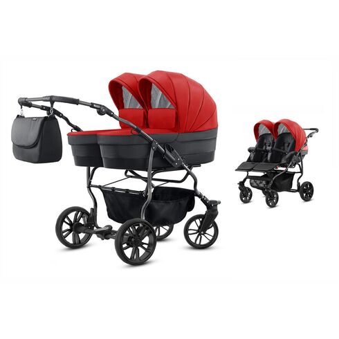 Carucior pentru gemeni Mikado TWIN 2023 T-32 2 in 1, Culoare: Rosu/Negru
