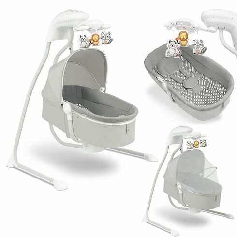 Balansoar electric, Leagan si sezlong pentru bebelusi, Lionelo Henny,3 in 1,Gri Deschis, Culoare: Gri deschis,poza 2