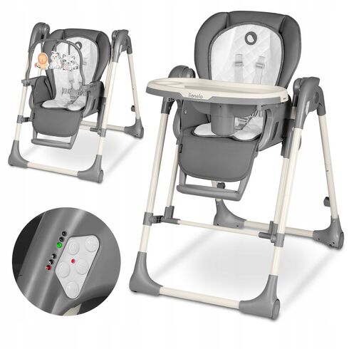 Lionelo - Scaun de masa si balansoar, 2 in 1, Laurice, 0 luni+, Gri, Culoare: Gri,poza 2  - ExclusivMAG.ro Lionelo - Scaun de masa si balansoar, 2 in 1, Laurice, 0 luni+, Gri, Culoare: Gri,poza 2