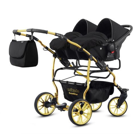 Carucior pentru gemeni Mikado GOLDSTAR 3 in 1 GS-01, Culoare: Negru/Auriu, Model: gemeni,poza 2