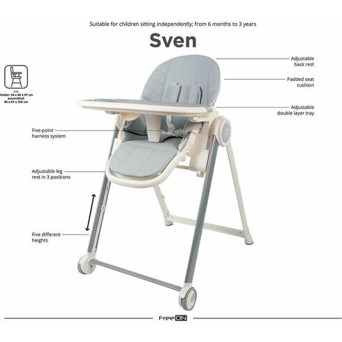 Scaun de masa reglabil in 5 pozitii pe inaltime, Sven FreeON, Grey, Culoare: Gri,poza 5  - ExclusivMAG.ro Scaun de masa reglabil in 5 pozitii pe inaltime, Sven FreeON, Grey, Culoare: Gri,poza 5
