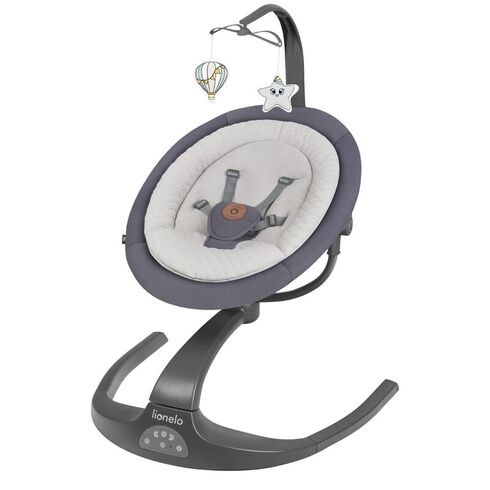 Balansoar si sezlong copii, Lionelo Rina, 2 in 1, Electric, Cu rotire 360 °, Gri
