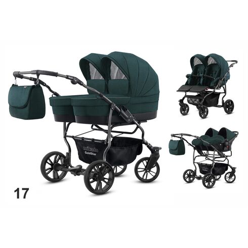 Carucior pentru gemeni Mikado GOLDSTAR 3 in 1 GS-17, Culoare: Verde inchis, Model: gemeni  - ExclusivMAG.ro