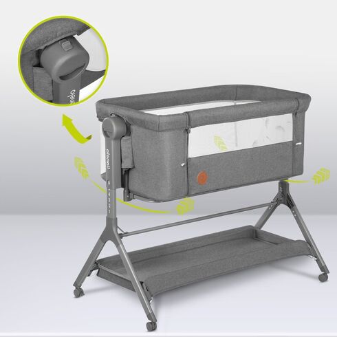 Patut co-sleeper Lionelo Leonie Plus, Pliabil, Cu sistem de leganare, Gri, Culoare: Gri, Dimensiuni: 80x50,poza 7