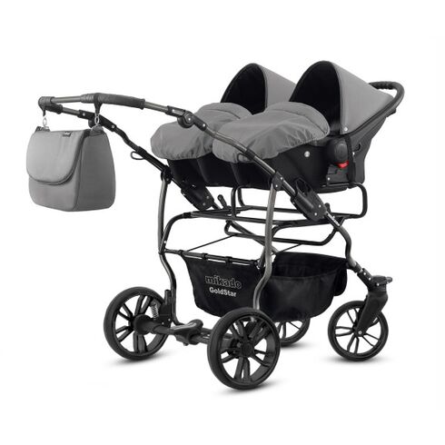Carucior pentru gemeni Mikado GOLDSTAR 3 in 1 GS-05, Culoare: Gri deschis, Model: gemeni - poza 2 - ExclusivMAG.ro