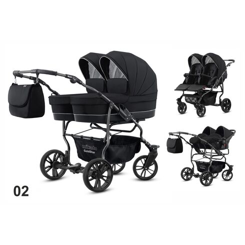Carucior pentru gemeni Mikado GOLDSTAR 3 in 1 GS-02, Culoare: Negru, Model: gemeni  - ExclusivMAG.ro