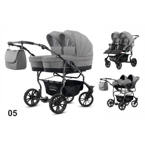 Carucior pentru gemeni Mikado GOLDSTAR 3 in 1 GS-05, Culoare: Gri deschis, Model: gemeni  - ExclusivMAG.ro