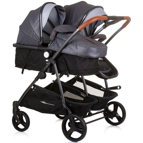 Carucior gemeni Chipolino Duo Smart 2 in 1 silver grey, Culoare: Gri/Negru, Model: gemeni,poza 3