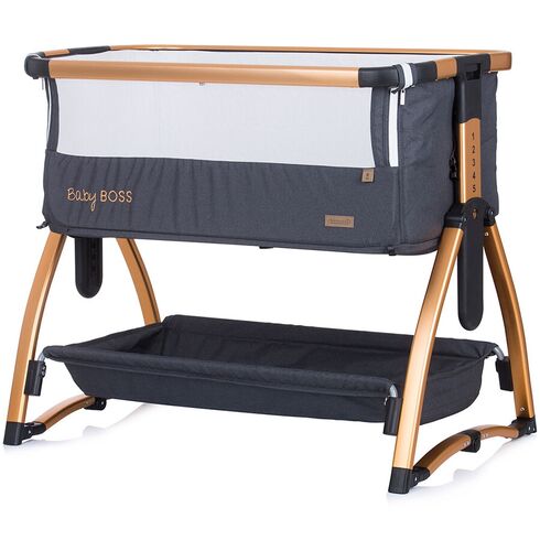 Patut Co-Sleeper Chipolino Baby Boss raven, Culoare: Gri/Negru, Dimensiuni: 95x65,poza 4