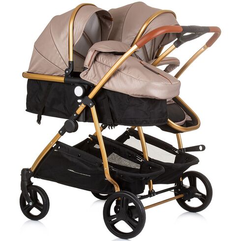 Carucior gemeni Chipolino Duo Smart 2 in 1 golden beige, Culoare: Crem, Model: gemeni,poza 3