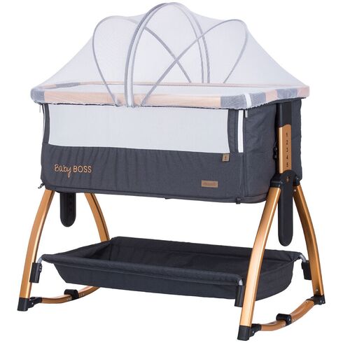 Patut Co-Sleeper Chipolino Baby Boss raven, Culoare: Gri/Negru, Dimensiuni: 95x65