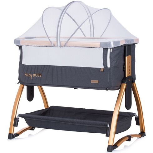 Patut Co-Sleeper Chipolino Baby Boss raven, Culoare: Gri/Negru, Dimensiuni: 95x65,poza 3