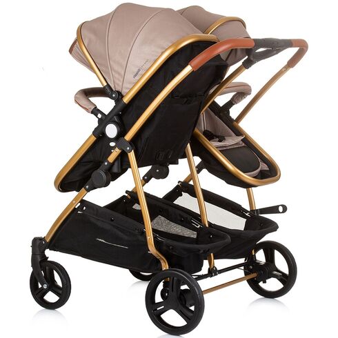 Carucior gemeni Chipolino Duo Smart 2 in 1 golden beige, Culoare: Crem, Model: gemeni,poza 4