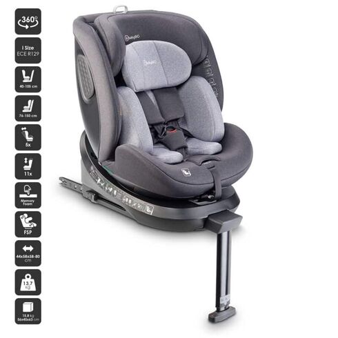 Scaun auto rotativ cu isofix, BabyGo MOVE360 Grey, 40-150 cm, certificat R129, Culoare: Gri, Grupa: 0-36kg (0 luni - 12 ani),poza 5