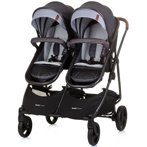 Carucior gemeni Chipolino Duo Smart 2 in 1 silver grey, Culoare: Gri/Negru, Model: gemeni,poza 7