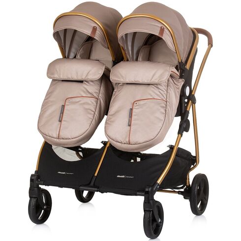 Carucior gemeni Chipolino Duo Smart 2 in 1 golden beige, Culoare: Crem, Model: gemeni,poza 8