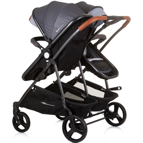 Carucior gemeni Chipolino Duo Smart 2 in 1 silver grey, Culoare: Gri/Negru, Model: gemeni,poza 4