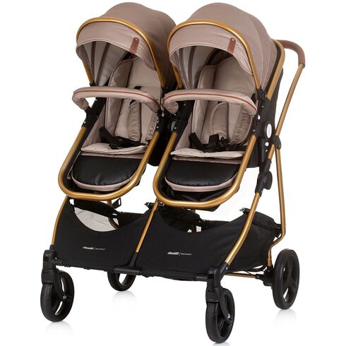 Carucior gemeni Chipolino Duo Smart 2 in 1 golden beige, Culoare: Crem, Model: gemeni,poza 7