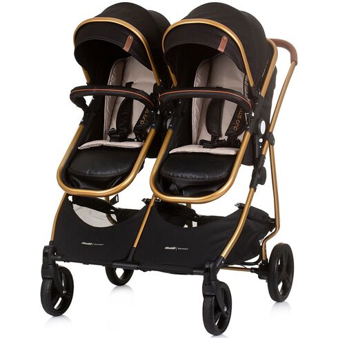 Carucior gemeni Chipolino Duo Smart 3 in 1 obsidian gold, Culoare: Negru/Auriu, Model: gemeni,poza 8