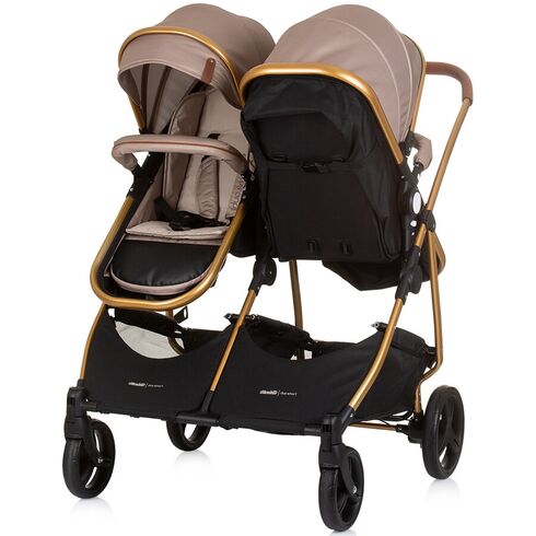Carucior gemeni Chipolino Duo Smart 3 in 1 golden beige, Culoare: Crem, Model: gemeni - poza 6 - ExclusivMAG.ro