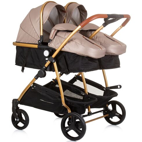 Carucior gemeni Chipolino Duo Smart 3 in 1 golden beige, Culoare: Crem, Model: gemeni - poza 3 - ExclusivMAG.ro