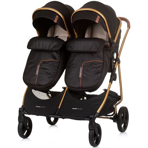 Carucior gemeni Chipolino Duo Smart 2 in 1 obsidian gold, Culoare: Negru/Auriu, Model: gemeni,poza 8