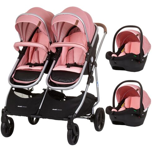 Carucior gemeni Chipolino Duo Smart 3 in 1 flamingo, Culoare: Roz, Model: gemeni